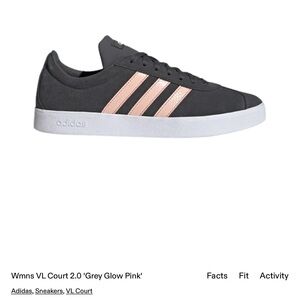 Adidas VL Court 2.0 Sneakers Women Size 8.5 Gray and Pink Skateboard Shoes *NEW*